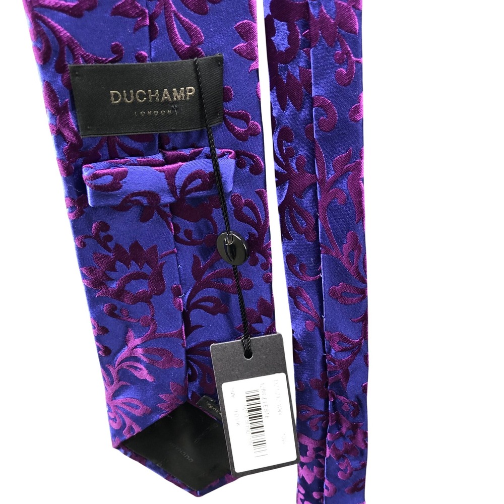 NWT Duchamp London Baroque Floral Tie Mens Blue Purple Silk